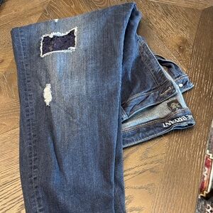 Lane Bryant Dark Blue Ripped Jeans with dark lace detail